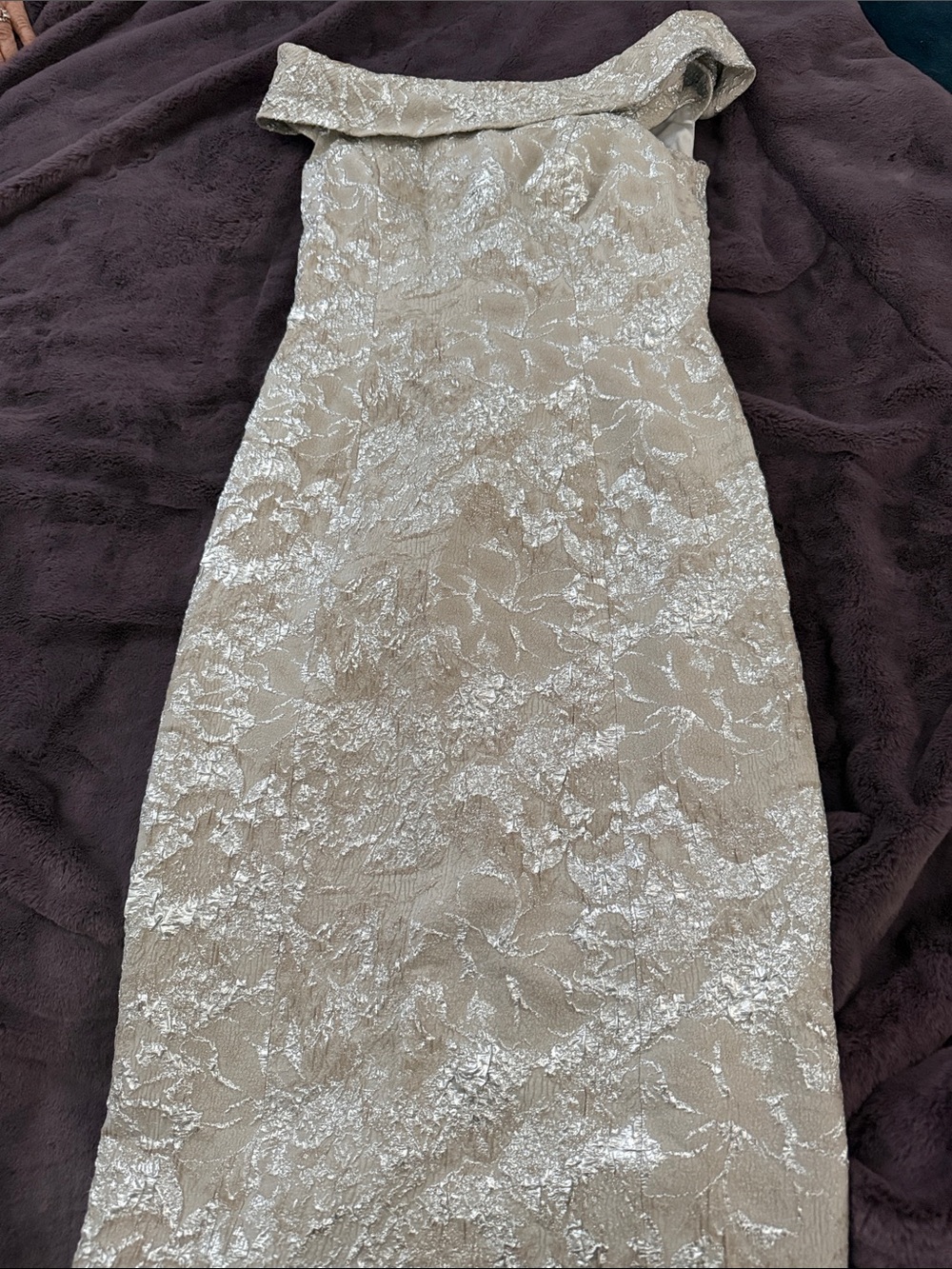 Theia  Metallic Champagne Brocade Dress